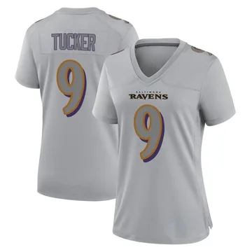 Women's Baltimore Ravens Justin Tucker Gray Game Atmosphere Fashion Jersey By Nike