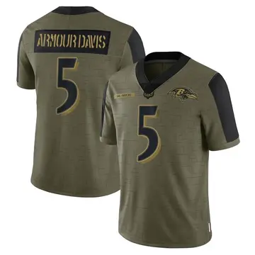 Youth Baltimore Ravens Jalyn Armour-Davis Olive Limited 2021 Salute To Service Jersey By Nike